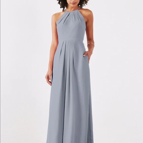 mystic grey bridesmaid dresses Grey Keyhole Back Floor Length Chiffon Pockets Bridesmaid Dress main image 0